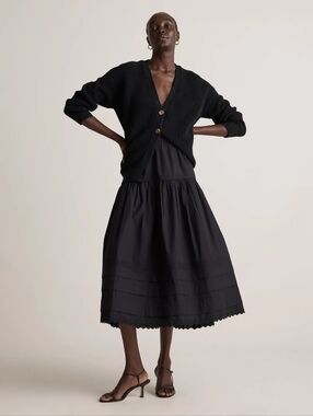 Quince 100% Organic Cotton Poplin Pintuck Tiered Maxi Skirt, Size Medium